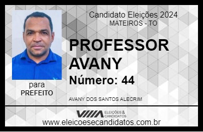 Candidato PROFESSOR AVANY 2024 - MATEIROS - Eleições