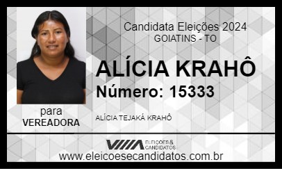 Candidato ALÍCIA KRAHÔ 2024 - GOIATINS - Eleições