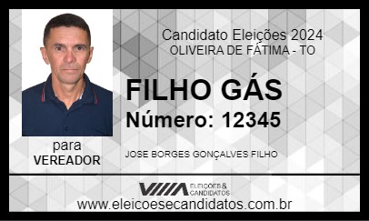 Candidato FILHO GÁS 2024 - OLIVEIRA DE FÁTIMA - Eleições