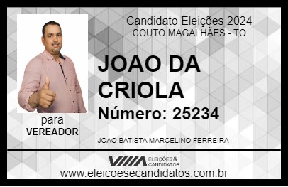 Candidato JOAO DA CRIOLA 2024 - COUTO MAGALHÃES - Eleições