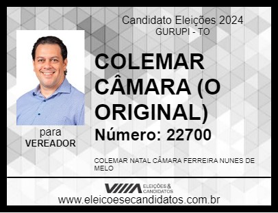 Candidato COLEMAR CÂMARA (O ORIGINAL) 2024 - GURUPI - Eleições