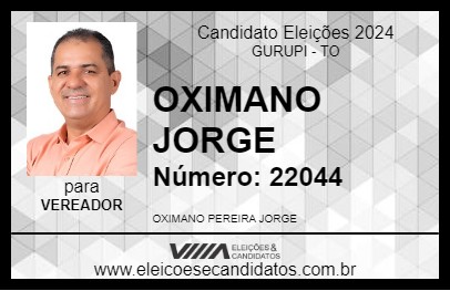 Candidato OXIMANO JORGE 2024 - GURUPI - Eleições