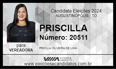 Candidato PRISCILLA 2024 - AUGUSTINÓPOLIS - Eleições