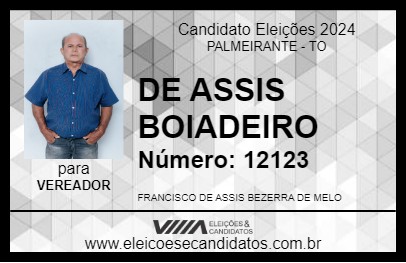 Candidato DE ASSIS BOIADEIRO 2024 - PALMEIRANTE - Eleições