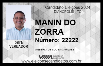 Candidato MANIN DO ZORRA 2024 - DIANÓPOLIS - Eleições