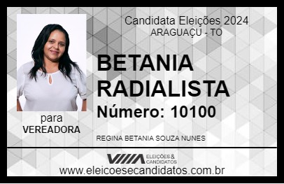 Candidato BETANIA RADIALISTA 2024 - ARAGUAÇU - Eleições