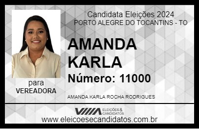 Candidato AMANDA KARLA 2024 - PORTO ALEGRE DO TOCANTINS - Eleições