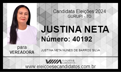 Candidato JUSTINA NETA 2024 - GURUPI - Eleições