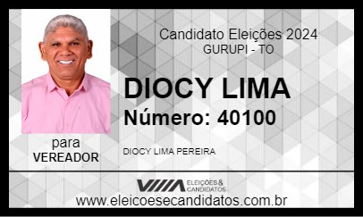 Candidato DIOCY LIMA 2024 - GURUPI - Eleições