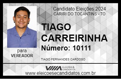 Candidato TIAGO CARREIRINHA 2024 - CARIRI DO TOCANTINS - Eleições