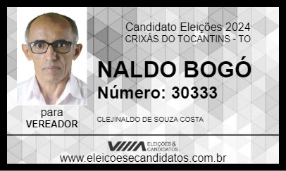 Candidato NALDO BOGÓ 2024 - CRIXÁS DO TOCANTINS - Eleições