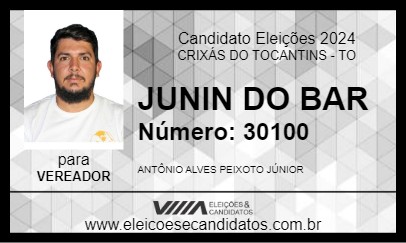 Candidato JUNIN DO BAR 2024 - CRIXÁS DO TOCANTINS - Eleições