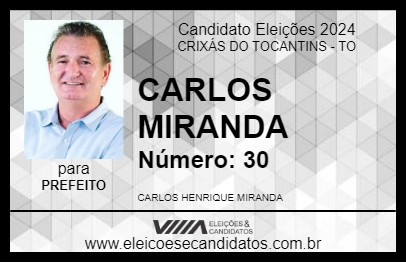 Candidato CARLOS MIRANDA 2024 - CRIXÁS DO TOCANTINS - Eleições