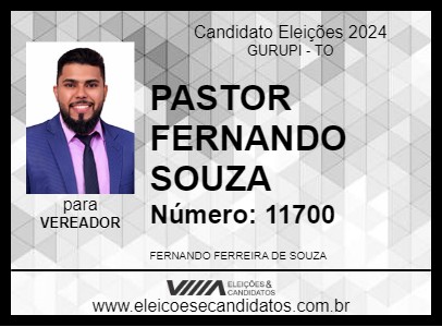 Candidato PASTOR FERNANDO SOUSA 2024 - GURUPI - Eleições