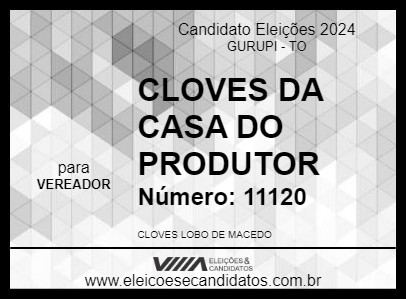 Candidato CLOVES DA CASA DO PRODUTOR 2024 - GURUPI - Eleições