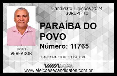 Candidato PARAÍBA DO POVO 2024 - GURUPI - Eleições