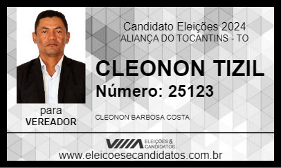 Candidato CLEONON TIZIL 2024 - ALIANÇA DO TOCANTINS - Eleições