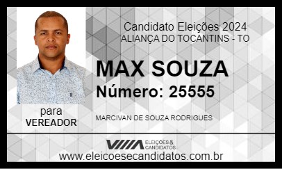 Candidato MAX SOUZA 2024 - ALIANÇA DO TOCANTINS - Eleições