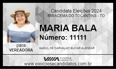 Candidato MARIA BALA 2024 - MIRACEMA DO TOCANTINS - Eleições