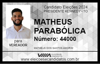 Candidato MATHEUS PARABÓLICA 2024 - PRESIDENTE KENNEDY - Eleições