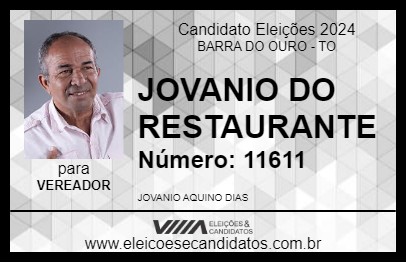 Candidato JOVANIO DO RESTAURANTE 2024 - BARRA DO OURO - Eleições