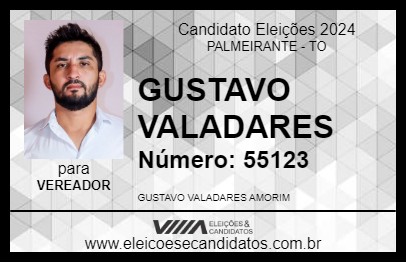 Candidato GUSTAVO VALADARES 2024 - PALMEIRANTE - Eleições