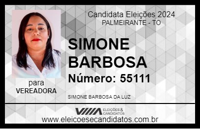 Candidato SIMONE BARBOSA 2024 - PALMEIRANTE - Eleições