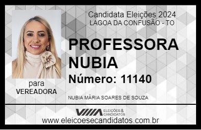 Candidato PROFESSORA NUBIA 2024 - LAGOA DA CONFUSÃO - Eleições