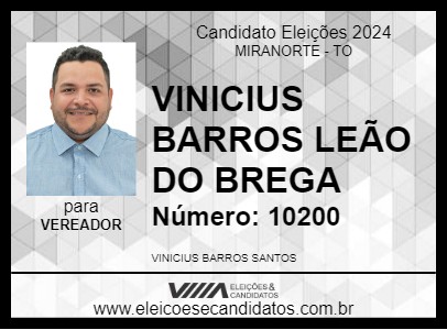 Candidato VINICIUS BARROS LEÃO DO BREGA 2024 - MIRANORTE - Eleições