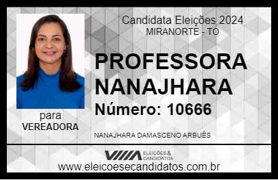 Candidato PROFESSORA NANAJHARA 2024 - MIRANORTE - Eleições