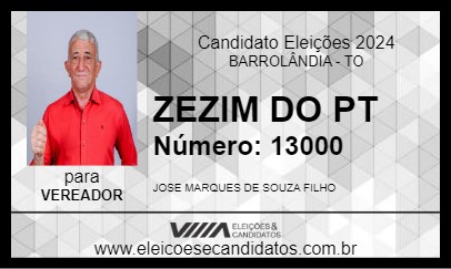 Candidato ZEZIM DO PT 2024 - BARROLÂNDIA - Eleições