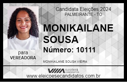 Candidato MONIKAILANE SOUSA 2024 - PALMEIRANTE - Eleições