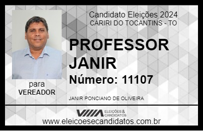 Candidato PROFESSOR JANIR 2024 - CARIRI DO TOCANTINS - Eleições