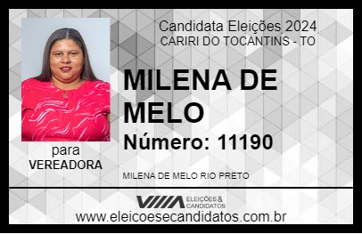 Candidato MILENA DE MELO 2024 - CARIRI DO TOCANTINS - Eleições