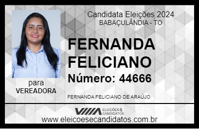 Candidato FERNANDA FELICIANO 2024 - BABAÇULÂNDIA - Eleições