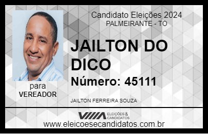 Candidato JAILTON DO DICO 2024 - PALMEIRANTE - Eleições