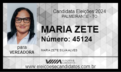 Candidato MARIA ZETE 2024 - PALMEIRANTE - Eleições