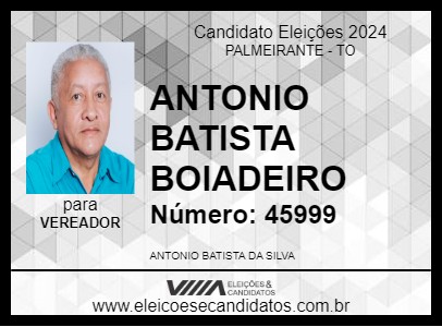 Candidato ANTONIO BATISTA BOIADEIRO 2024 - PALMEIRANTE - Eleições