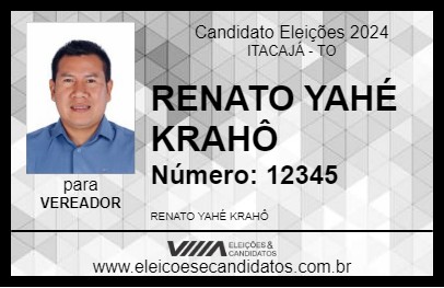 Candidato RENATO YAHÉ KRAHÔ 2024 - ITACAJÁ - Eleições