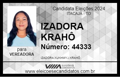 Candidato IZADORA KRAHÔ 2024 - ITACAJÁ - Eleições