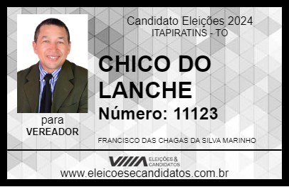 Candidato CHICO DO LANCHE 2024 - ITAPIRATINS - Eleições