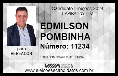 Candidato EDMILSON POMBINHA 2024 - ITAPIRATINS - Eleições