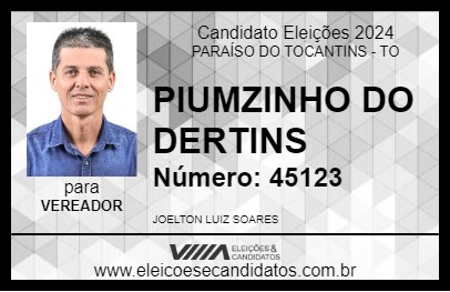 Candidato PIUMZINHO DO DERTINS 2024 - PARAÍSO DO TOCANTINS - Eleições