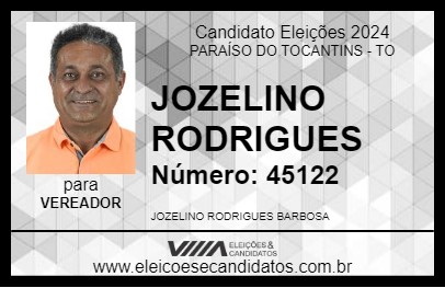 Candidato JOZELINO RODRIGUES 2024 - PARAÍSO DO TOCANTINS - Eleições