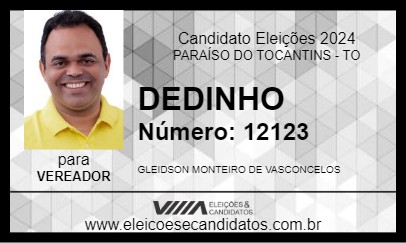 Candidato DEDINHO 2024 - PARAÍSO DO TOCANTINS - Eleições