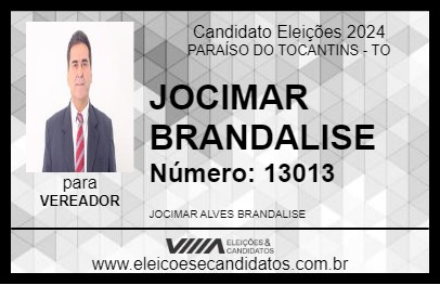 Candidato JOCIMAR BRANDALISE 2024 - PARAÍSO DO TOCANTINS - Eleições