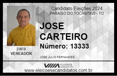 Candidato JÚLIO CARTEIRO 2024 - PARAÍSO DO TOCANTINS - Eleições