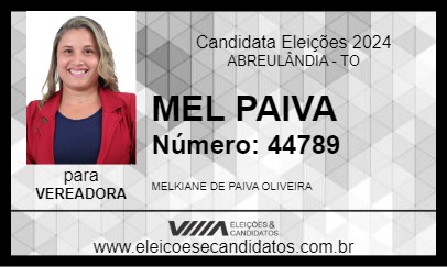 Candidato MEL PAIVA 2024 - ABREULÂNDIA - Eleições