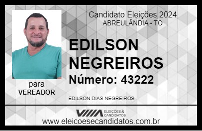 Candidato EDILSON NEGREIROS 2024 - ABREULÂNDIA - Eleições