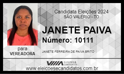 Candidato JANETE PAIVA 2024 - SÃO VALÉRIO - Eleições